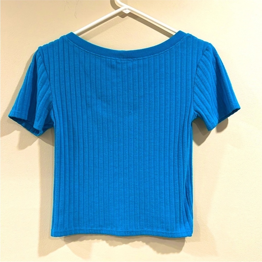 Zara Blue Ribbed Top - Picture 3 of 7